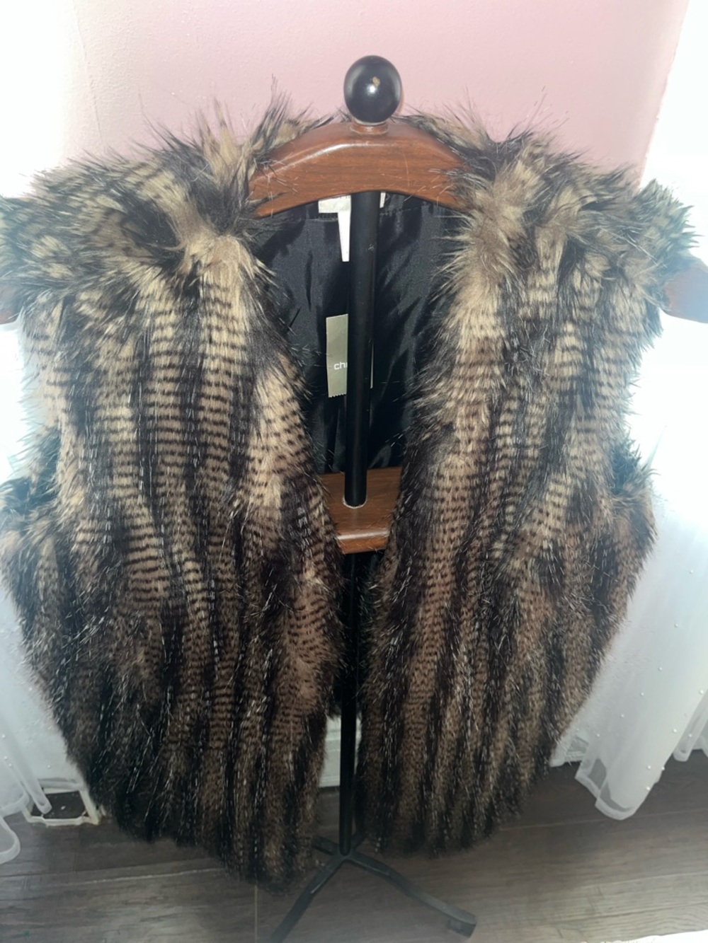 Chico's Brown and Tan Faux Fur Striped Vest